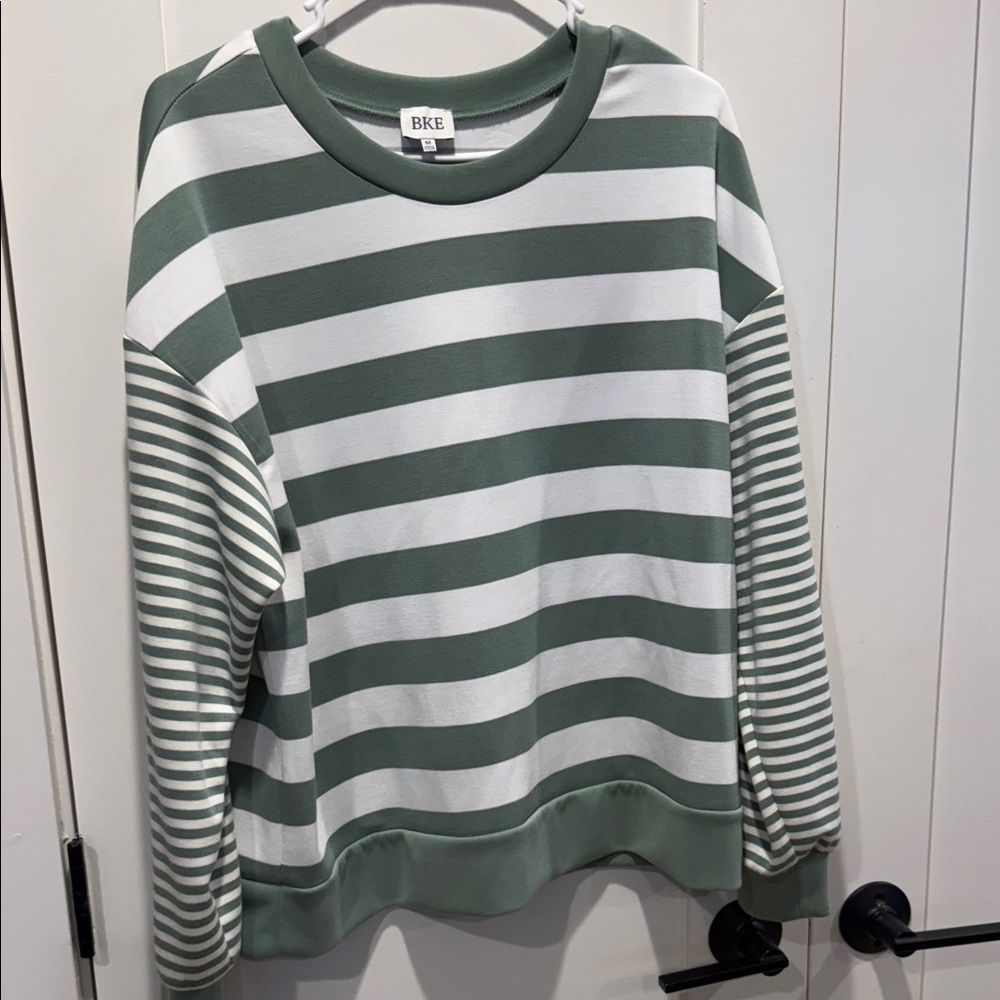 BKE Olive and White Striped Pullover